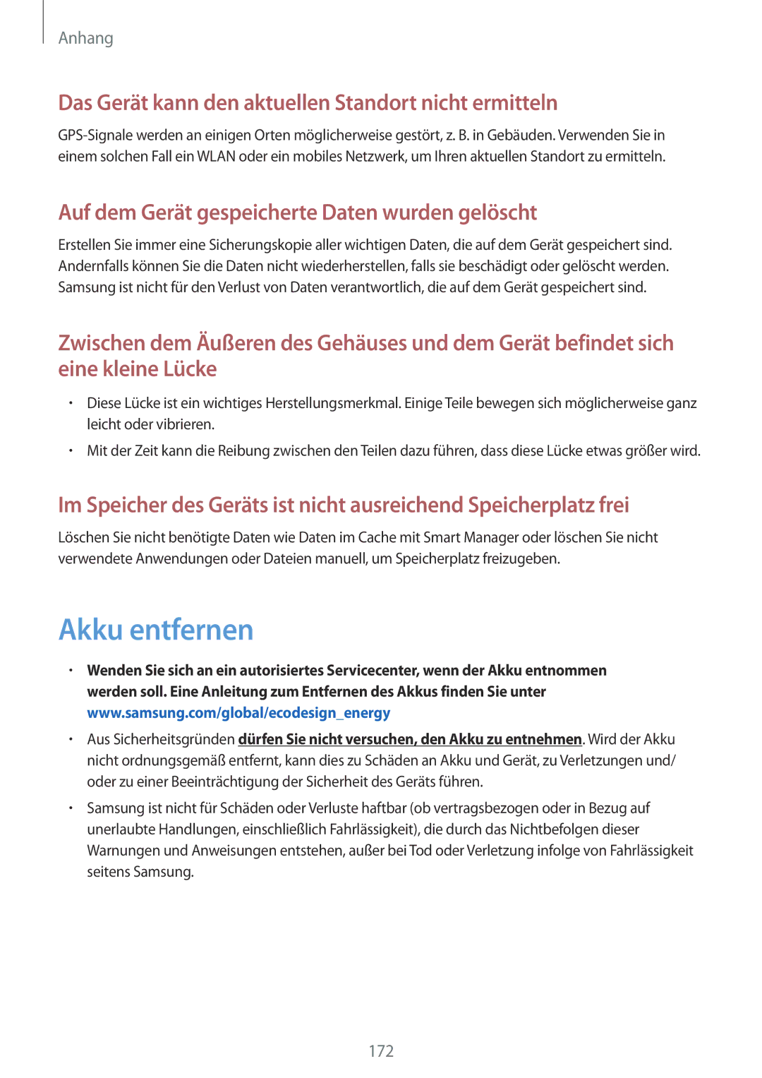 Samsung SM-G920FZBFDBT, SM-G920FZKFDBT manual Akku entfernen, Das Gerät kann den aktuellen Standort nicht ermitteln 