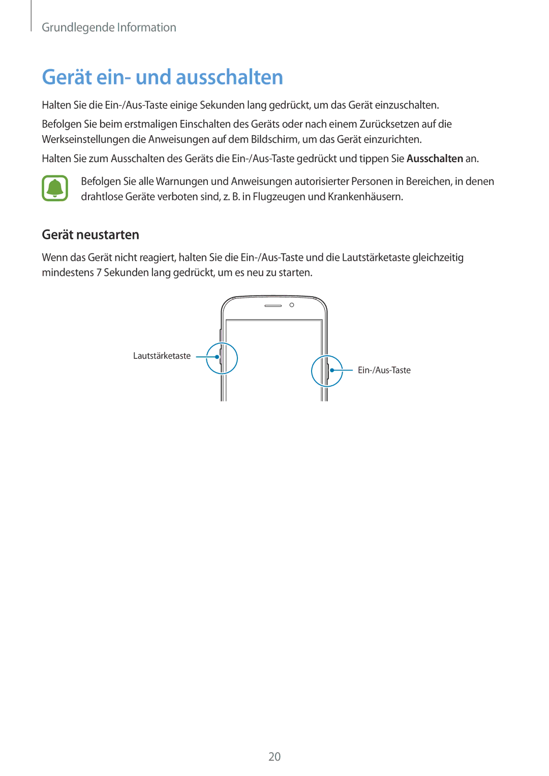 Samsung SM-G920FZBFDBT, SM-G920FZKFDBT, SM-G920FZKEDBT, SM-G920FZDEDBT manual Gerät ein- und ausschalten, Gerät neustarten 