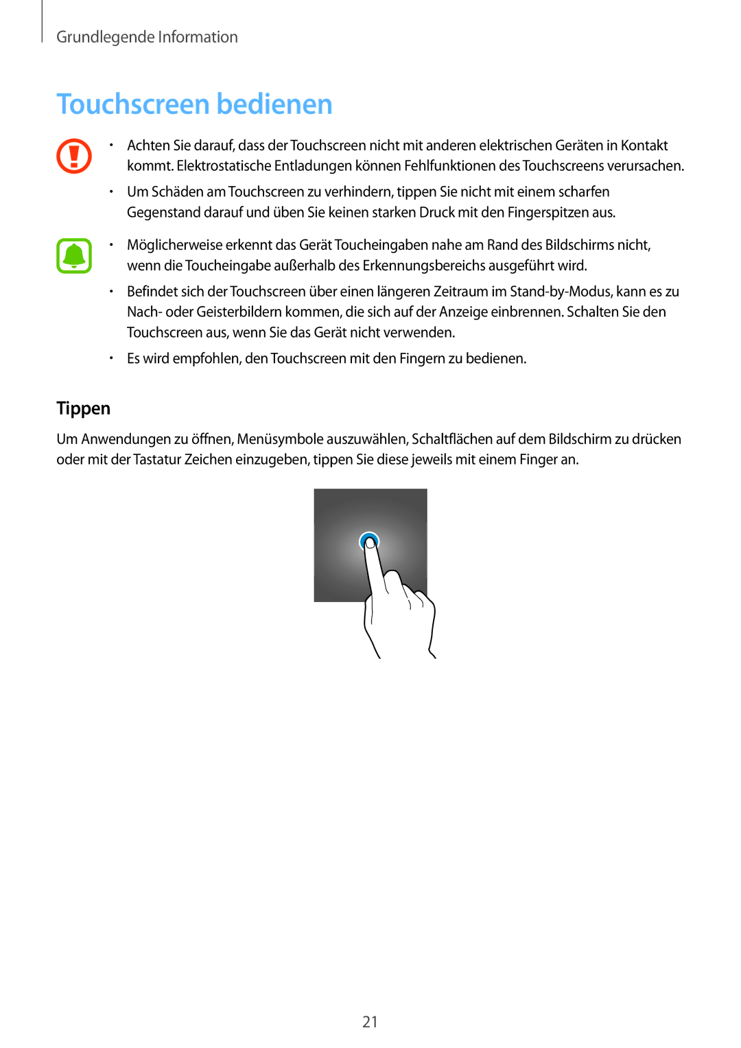 Samsung SM-G920FZWEDBT, SM-G920FZKFDBT, SM-G920FZKEDBT, SM-G920FZDEDBT, SM-G920FZBEDBT manual Touchscreen bedienen, Tippen 