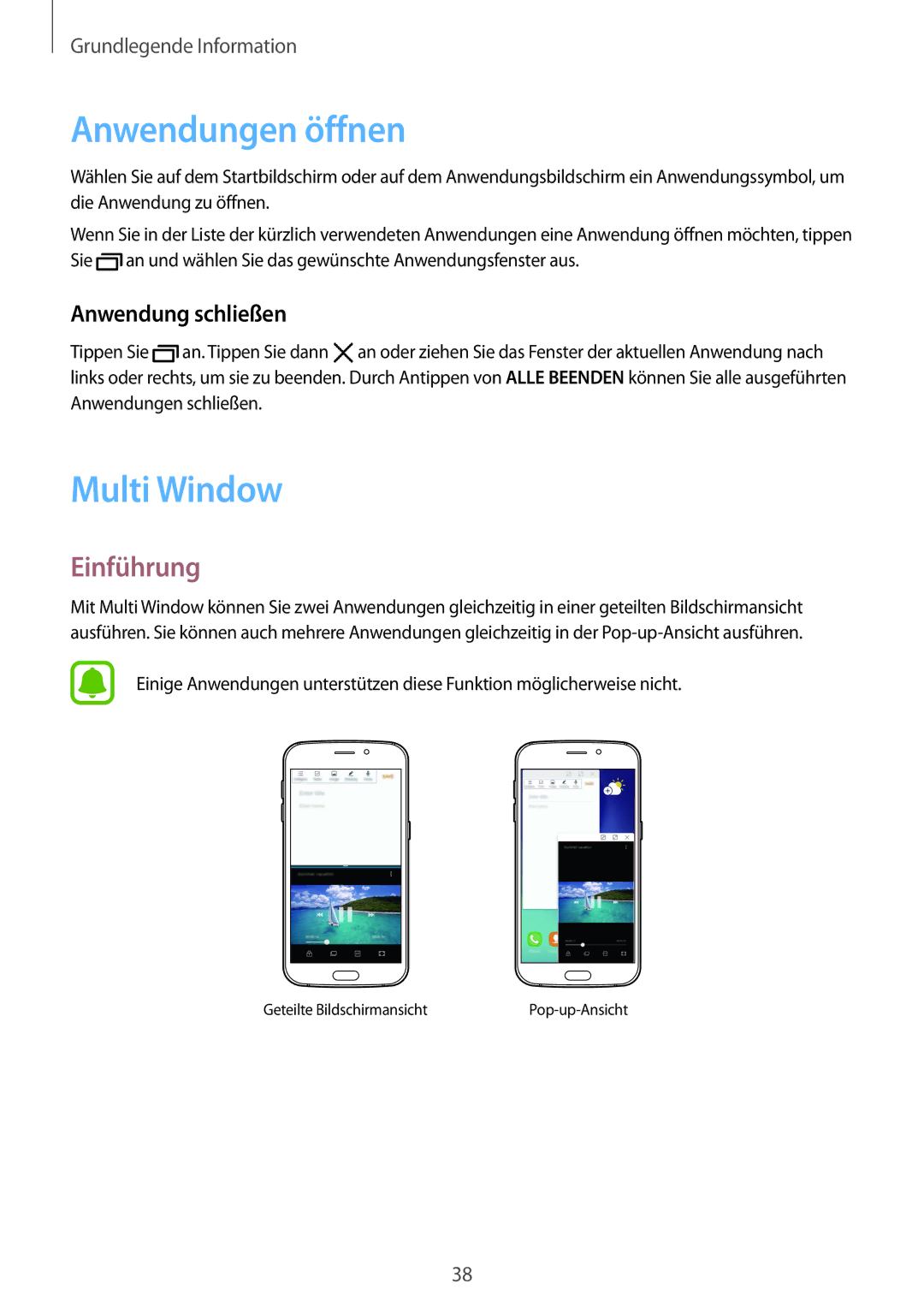 Samsung SM-G920FZWFDBT, SM-G920FZKFDBT, SM-G920FZKEDBT Anwendungen öffnen, Multi Window, Einführung, Anwendung schließen 