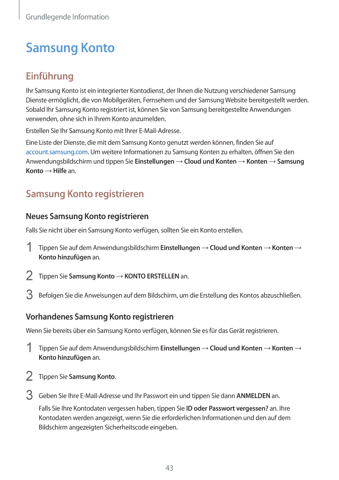 Samsung SM-G920FZBEDBT, SM-G920FZKFDBT Neues Samsung Konto registrieren, Vorhandenes Samsung Konto registrieren 