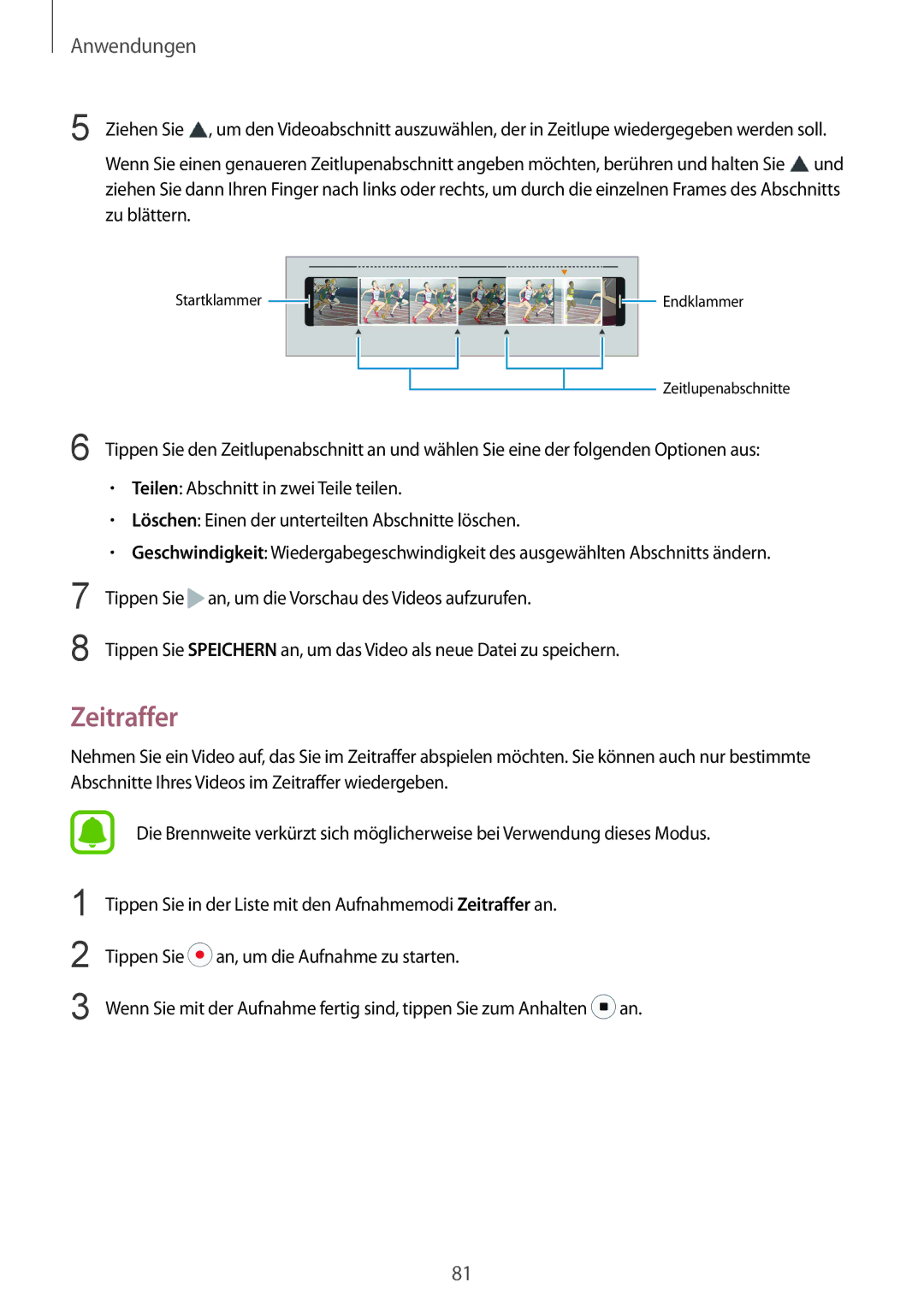 Samsung SM-G920FZKEDBT, SM-G920FZKFDBT, SM-G920FZDEDBT, SM-G920FZBEDBT, SM-G920FZBFDBT, SM-G920FZWEDBT manual Zeitraffer 