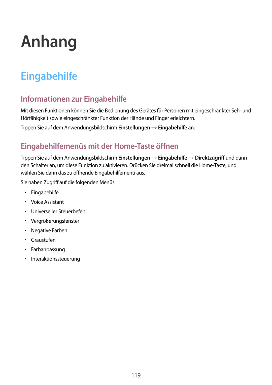 Samsung SM-G920FZDFDBT, SM-G920FZKFDBT manual Informationen zur Eingabehilfe, Eingabehilfemenüs mit der Home-Taste öffnen 