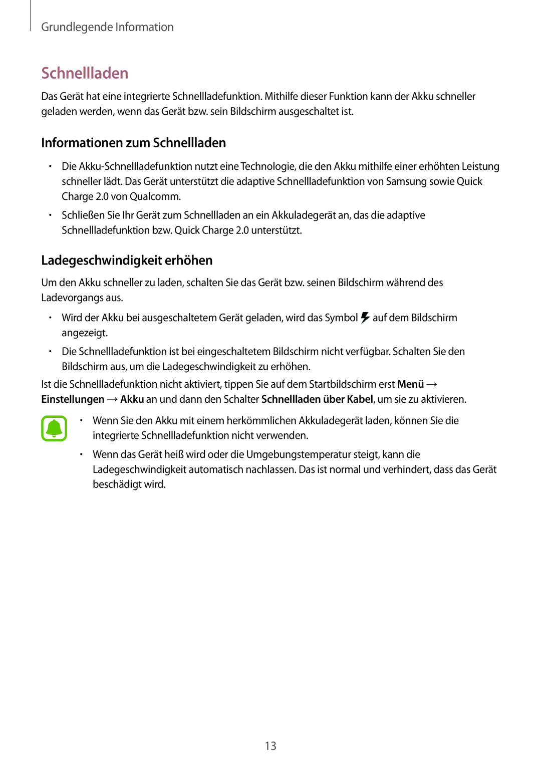 Samsung SM-G920FZWEDBT, SM-G920FZKFDBT, SM-G920FZKEDBT manual Informationen zum Schnellladen, Ladegeschwindigkeit erhöhen 