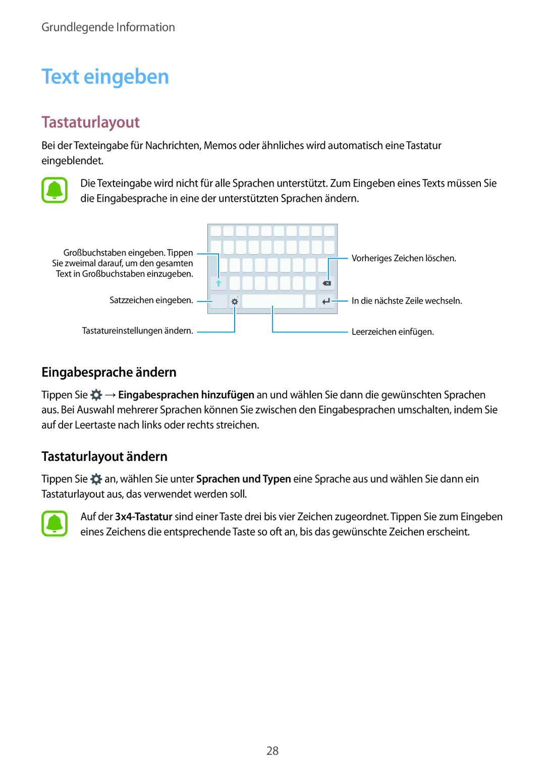 Samsung SM-G920FZBFDBT, SM-G920FZKFDBT, SM-G920FZKEDBT manual Text eingeben, Eingabesprache ändern, Tastaturlayout ändern 