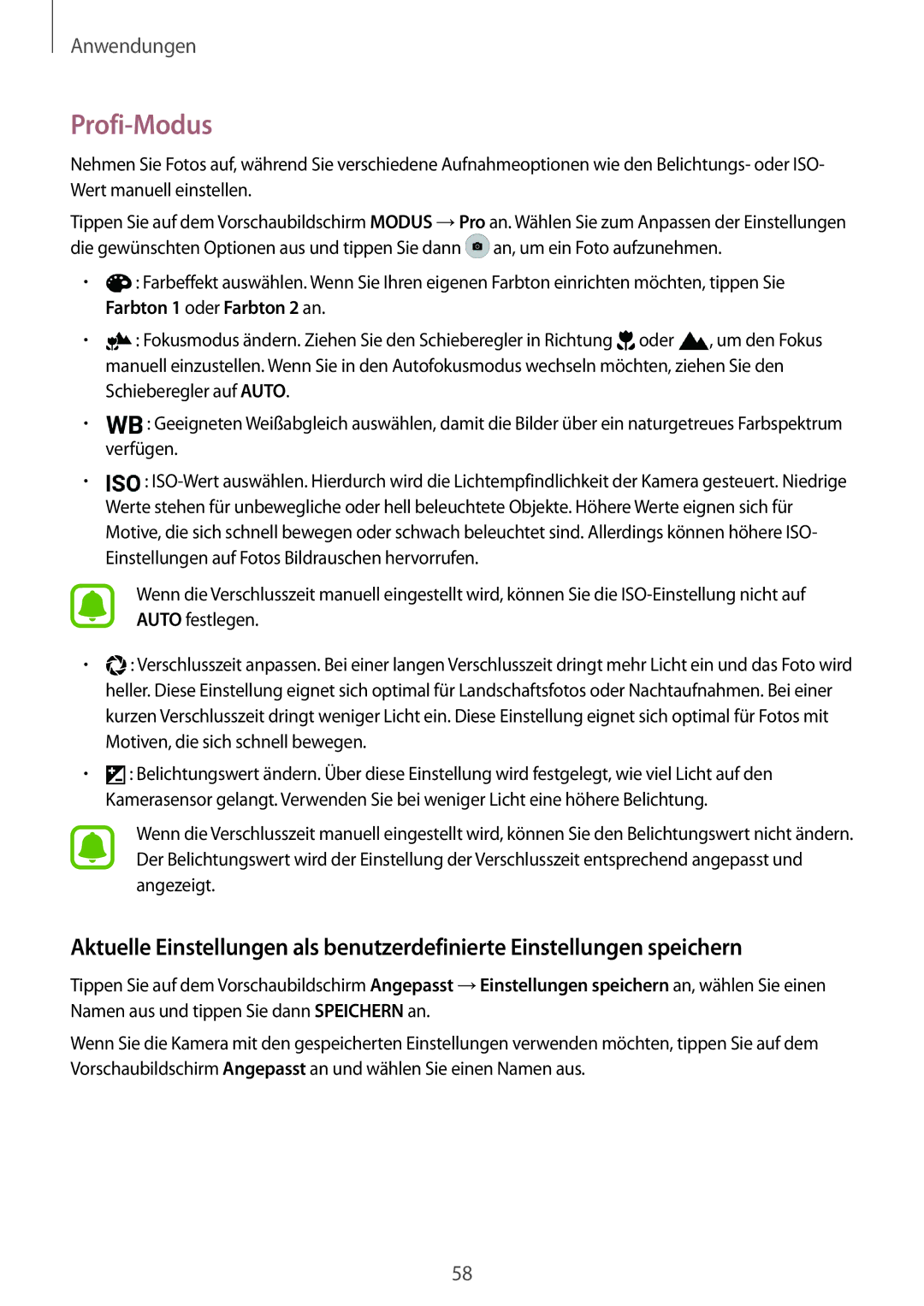 Samsung SM-G920FZDEDBT, SM-G920FZKFDBT, SM-G920FZKEDBT, SM-G920FZBEDBT, SM-G920FZBFDBT, SM-G920FZWEDBT manual Profi-Modus 