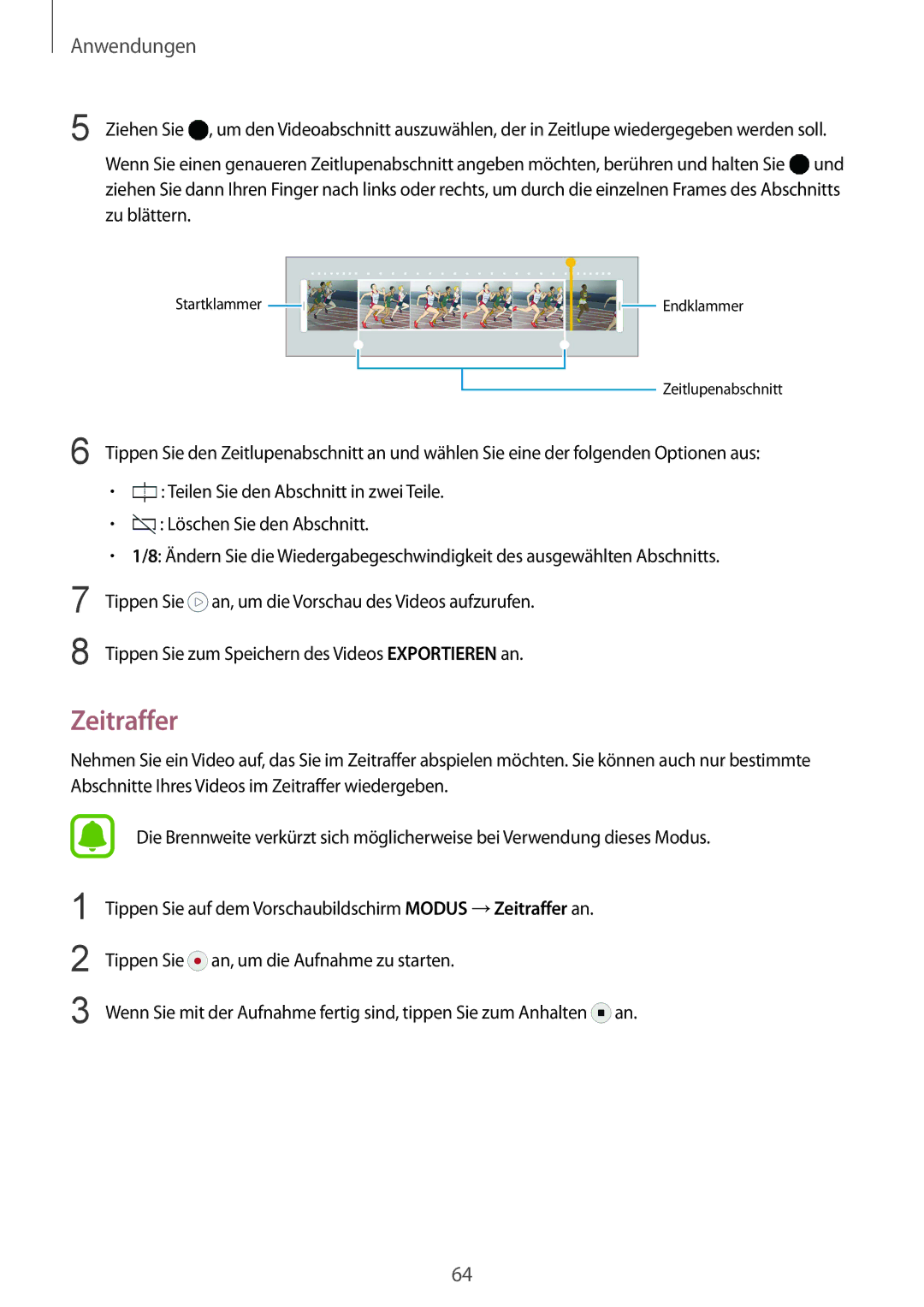 Samsung SM-G920FZKFDBT, SM-G920FZKEDBT, SM-G920FZDEDBT, SM-G920FZBEDBT, SM-G920FZBFDBT, SM-G920FZWEDBT manual Zeitraffer 