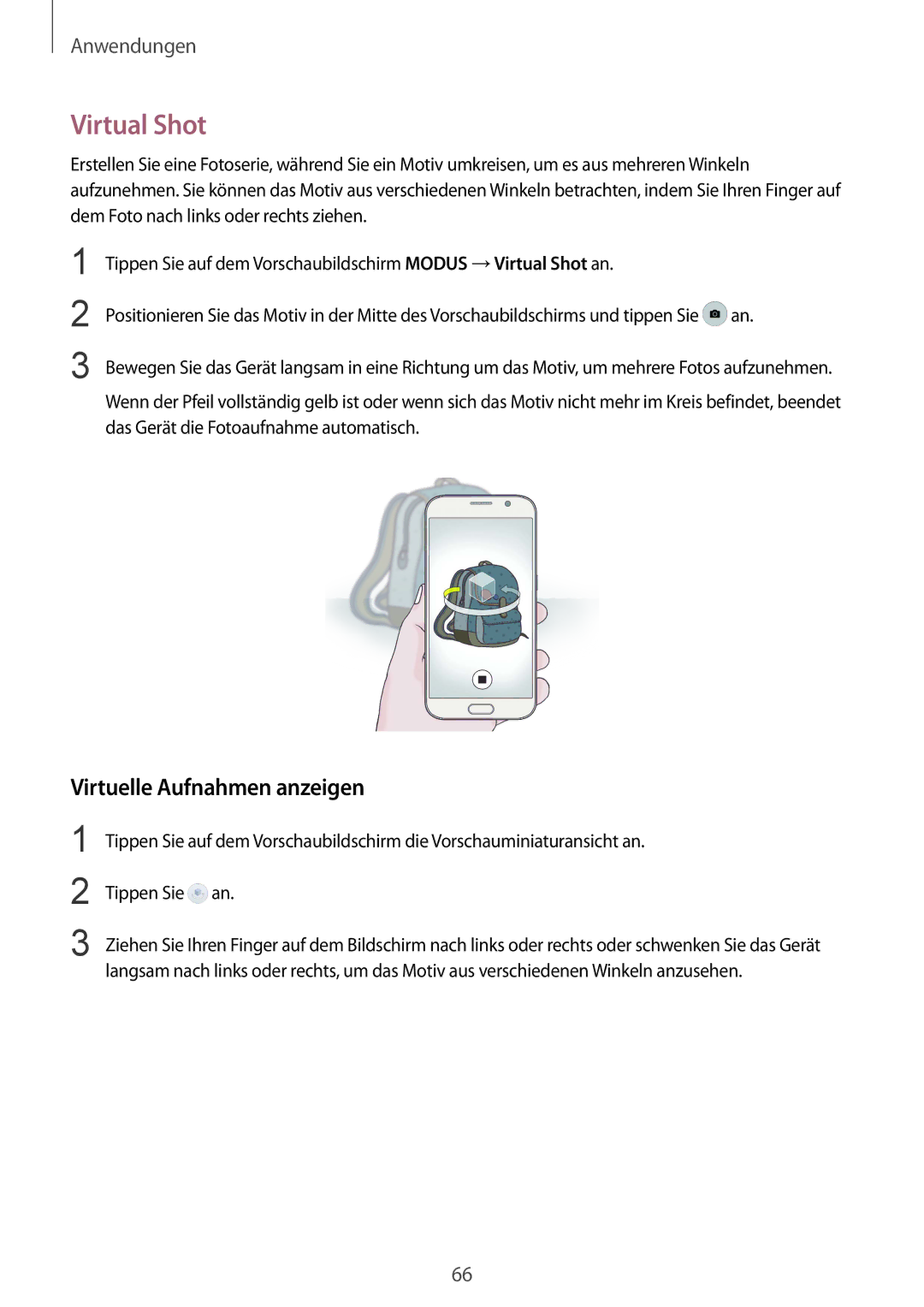 Samsung SM-G920FZDEDBT, SM-G920FZKFDBT, SM-G920FZKEDBT, SM-G920FZBEDBT manual Virtual Shot, Virtuelle Aufnahmen anzeigen 