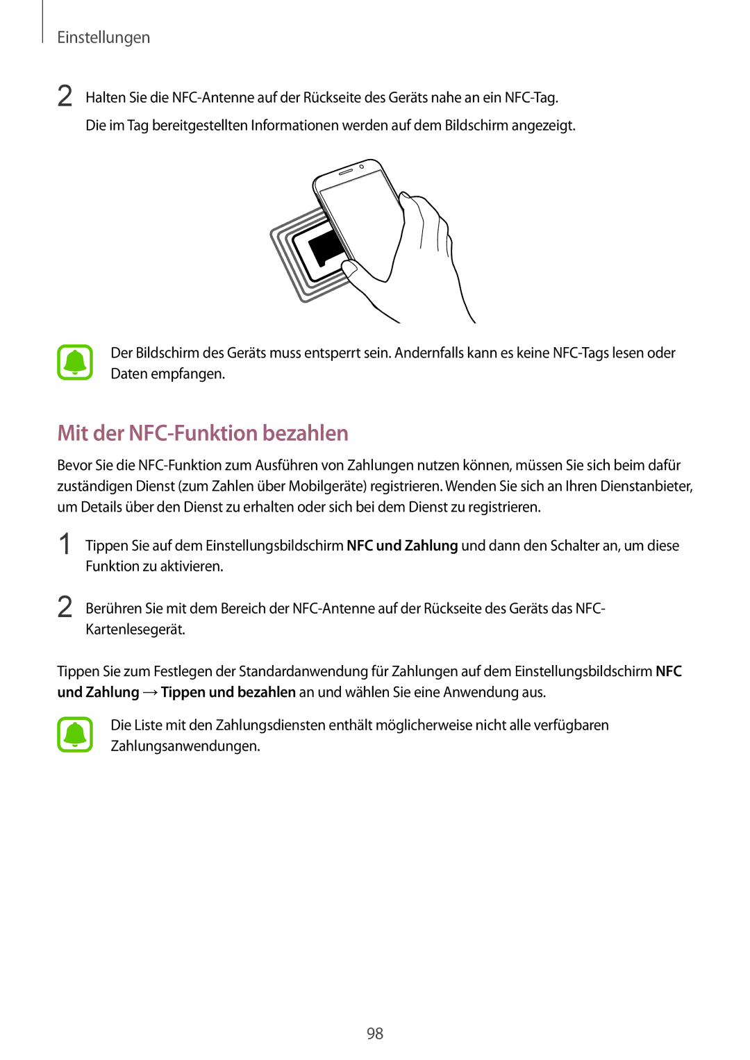 Samsung SM-G920FZDEDBT, SM-G920FZKFDBT, SM-G920FZKEDBT, SM-G920FZBEDBT, SM-G920FZBFDBT manual Mit der NFC-Funktion bezahlen 