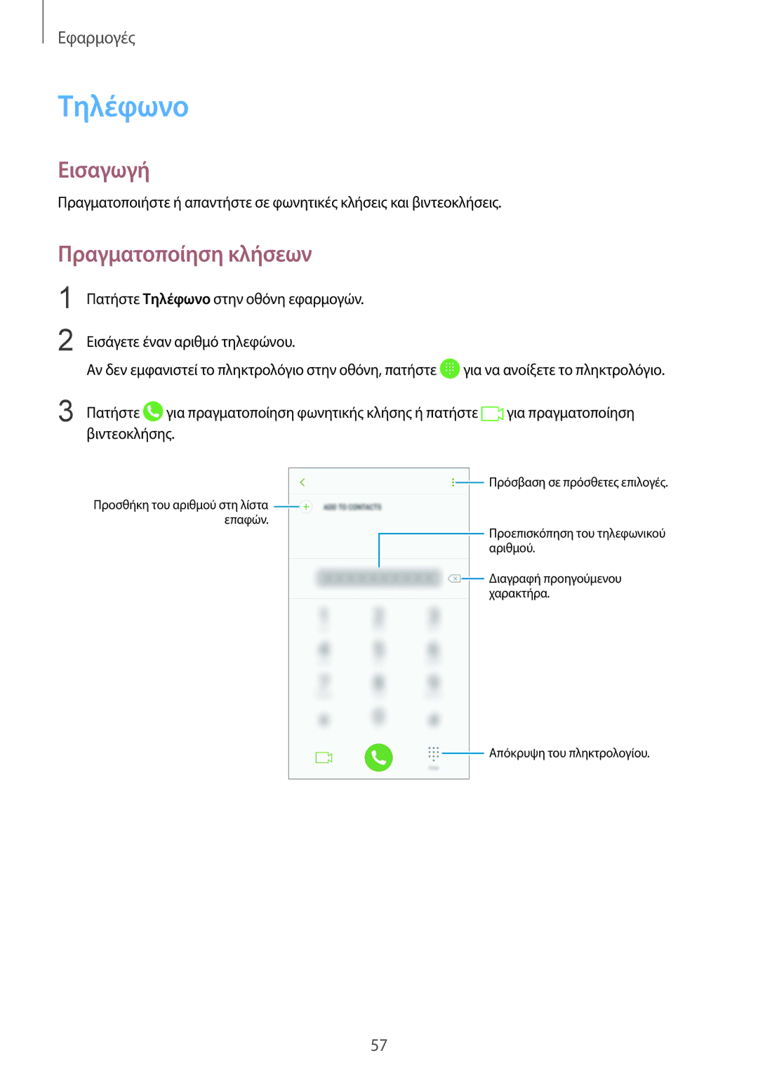 Samsung SM-G920FZWAEUR manual Τηλέφωνο, Πραγματοποίηση κλήσεων 