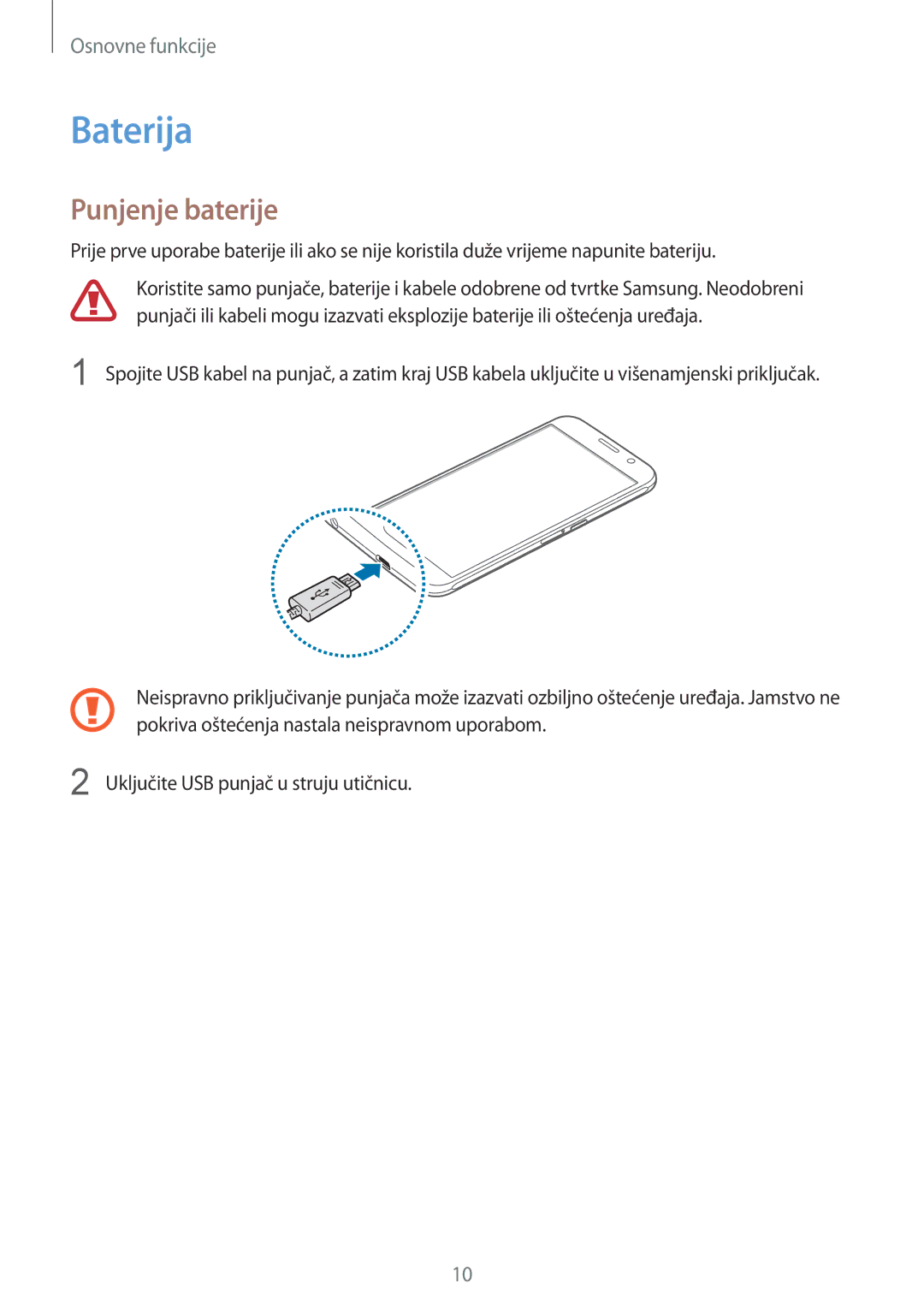 Samsung SM-G920FZWASEE, SM-G920FZKFSEE manual Baterija, Punjenje baterije 