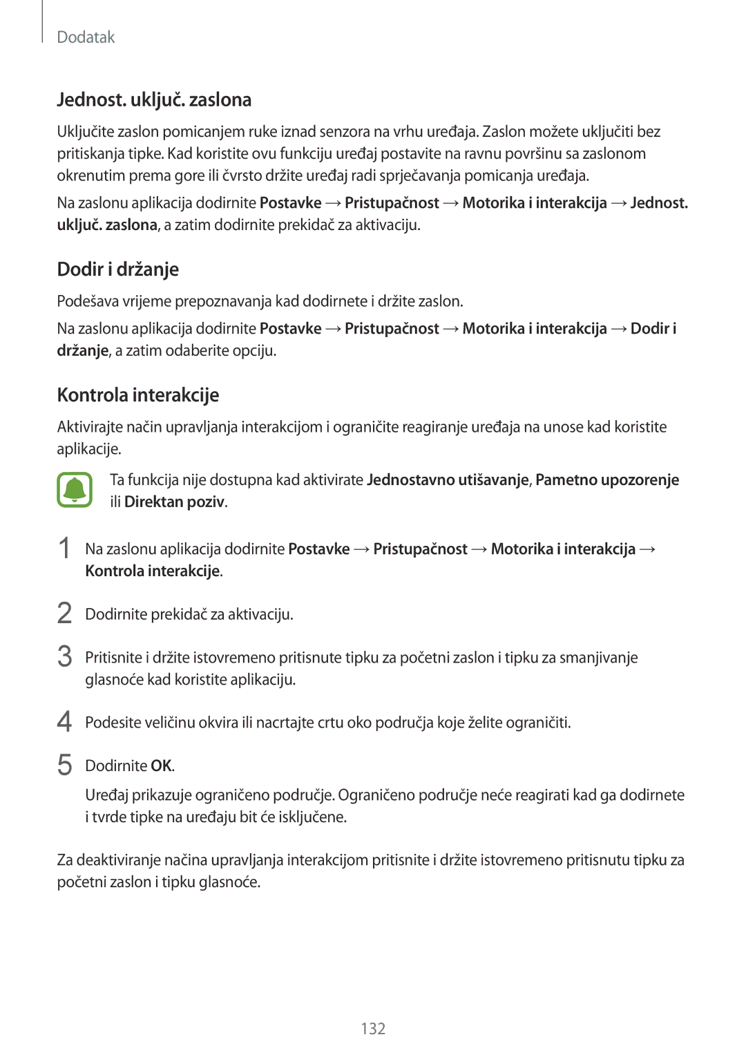 Samsung SM-G920FZWASEE, SM-G920FZKFSEE manual Jednost. uključ. zaslona, Dodir i držanje, Kontrola interakcije 