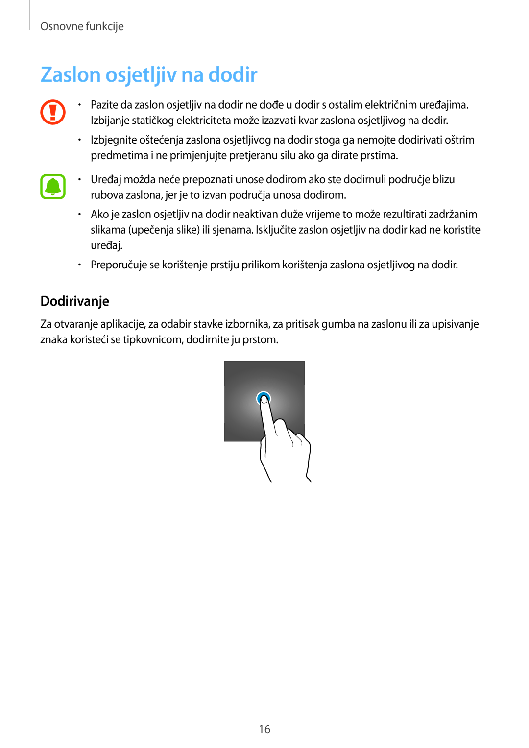 Samsung SM-G920FZWASEE, SM-G920FZKFSEE manual Zaslon osjetljiv na dodir, Dodirivanje 