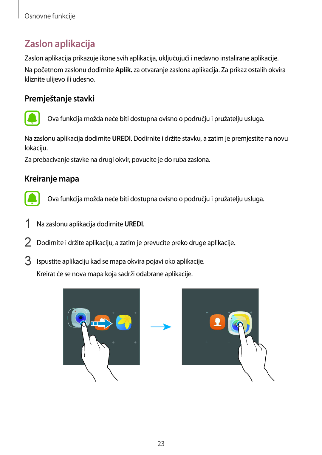 Samsung SM-G920FZKFSEE, SM-G920FZWASEE manual Zaslon aplikacija, Premještanje stavki 