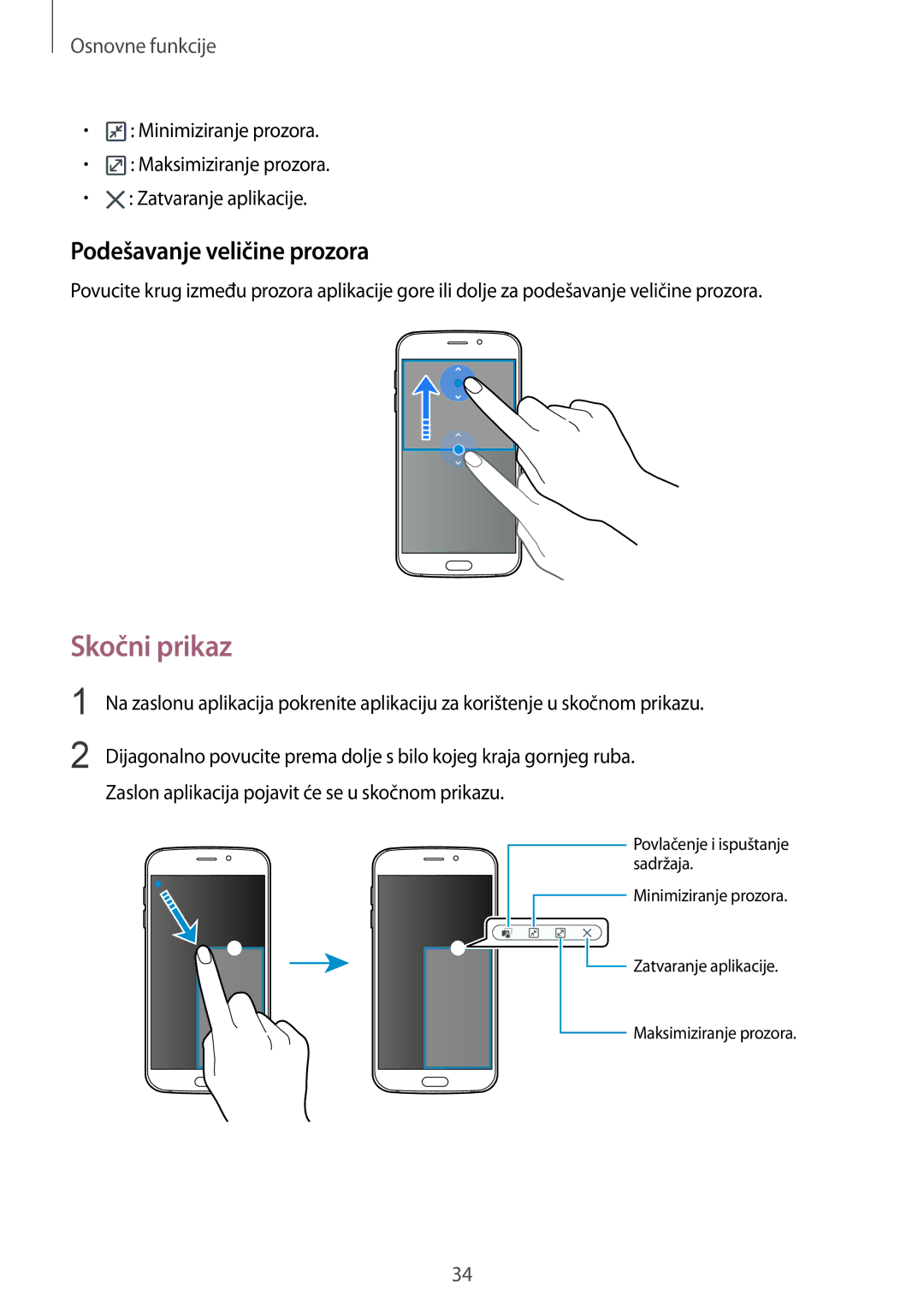 Samsung SM-G920FZWASEE, SM-G920FZKFSEE manual Skočni prikaz, Podešavanje veličine prozora 