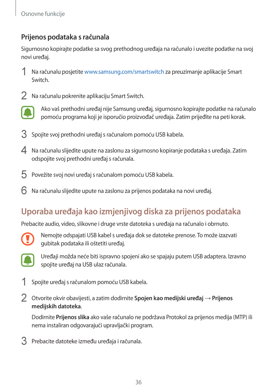 Samsung SM-G920FZWASEE, SM-G920FZKFSEE manual Prijenos podataka s računala, Medijskih datoteka 