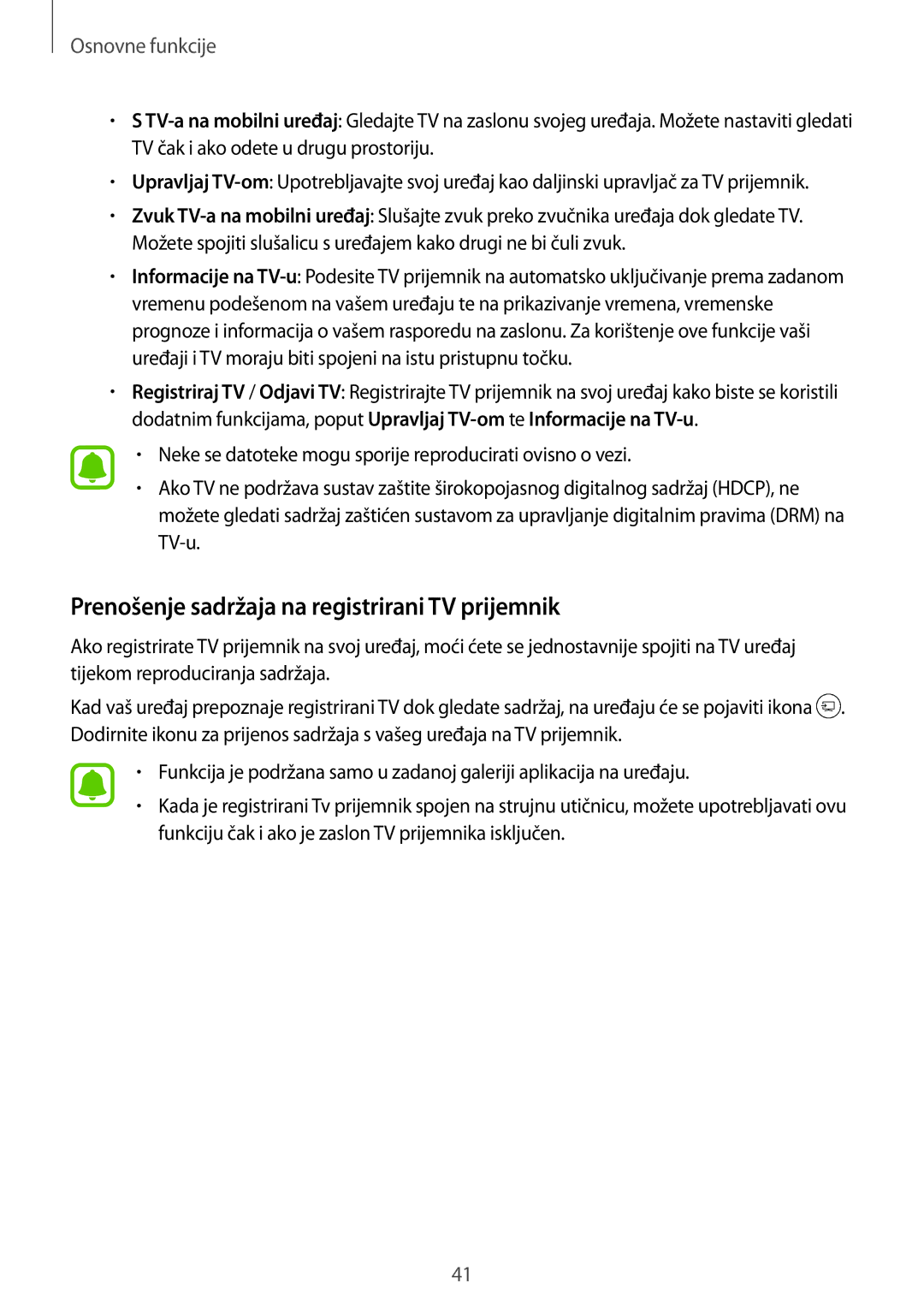 Samsung SM-G920FZKFSEE, SM-G920FZWASEE manual Prenošenje sadržaja na registrirani TV prijemnik 