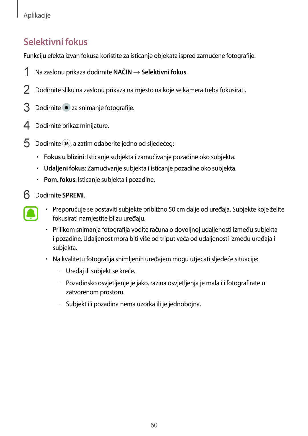 Samsung SM-G920FZWASEE, SM-G920FZKFSEE manual Selektivni fokus 