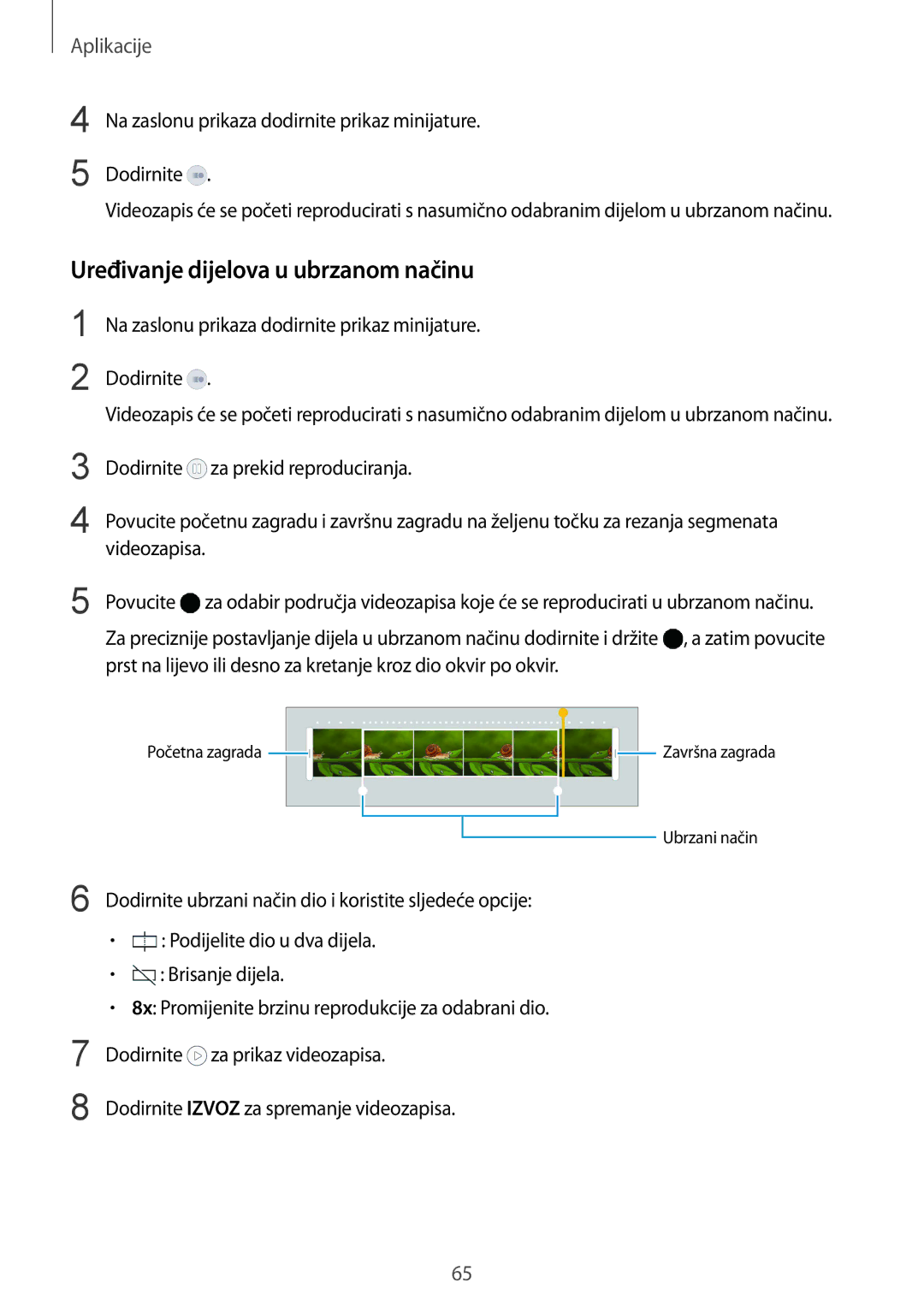 Samsung SM-G920FZKFSEE, SM-G920FZWASEE manual Uređivanje dijelova u ubrzanom načinu 