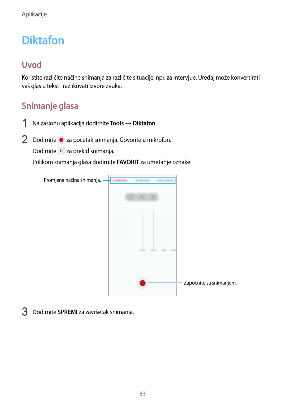 Samsung SM-G920FZKFSEE, SM-G920FZWASEE manual Diktafon, Snimanje glasa 