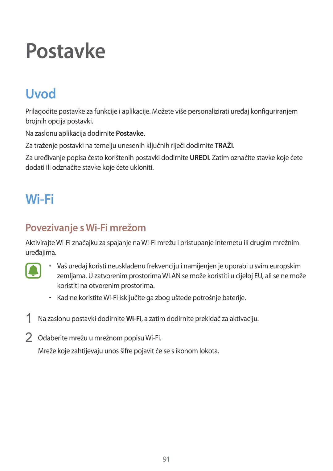 Samsung SM-G920FZKFSEE, SM-G920FZWASEE manual Uvod, Povezivanje s Wi-Fi mrežom 