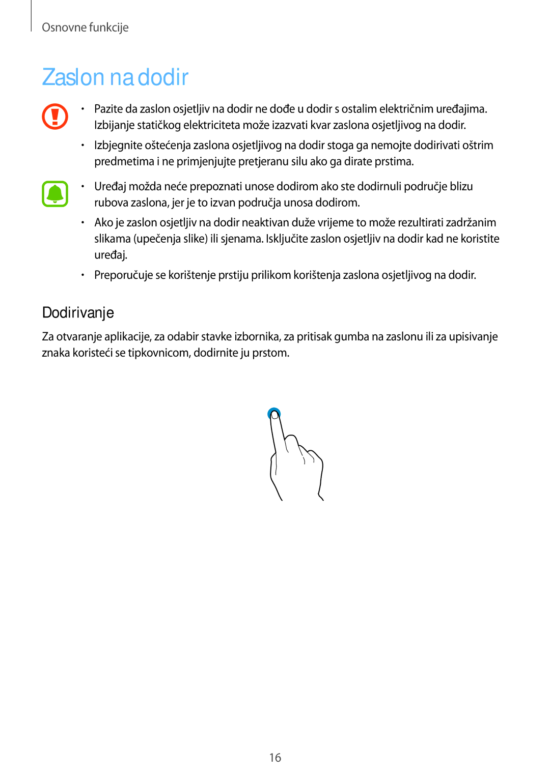 Samsung SM-G920FZWASEE, SM-G920FZKFSEE manual Zaslon na dodir, Dodirivanje 