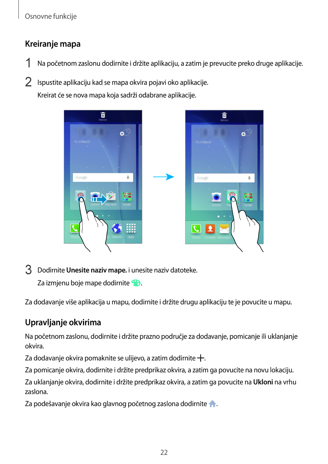 Samsung SM-G920FZWASEE, SM-G920FZKFSEE manual Kreiranje mapa, Upravljanje okvirima 