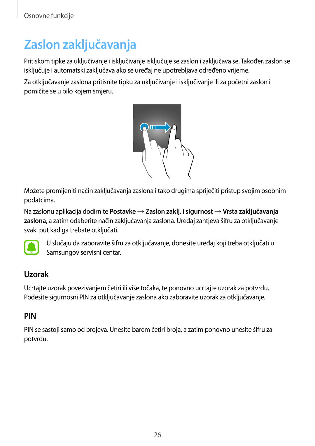 Samsung SM-G920FZWASEE, SM-G920FZKFSEE manual Zaslon zaključavanja, Uzorak 