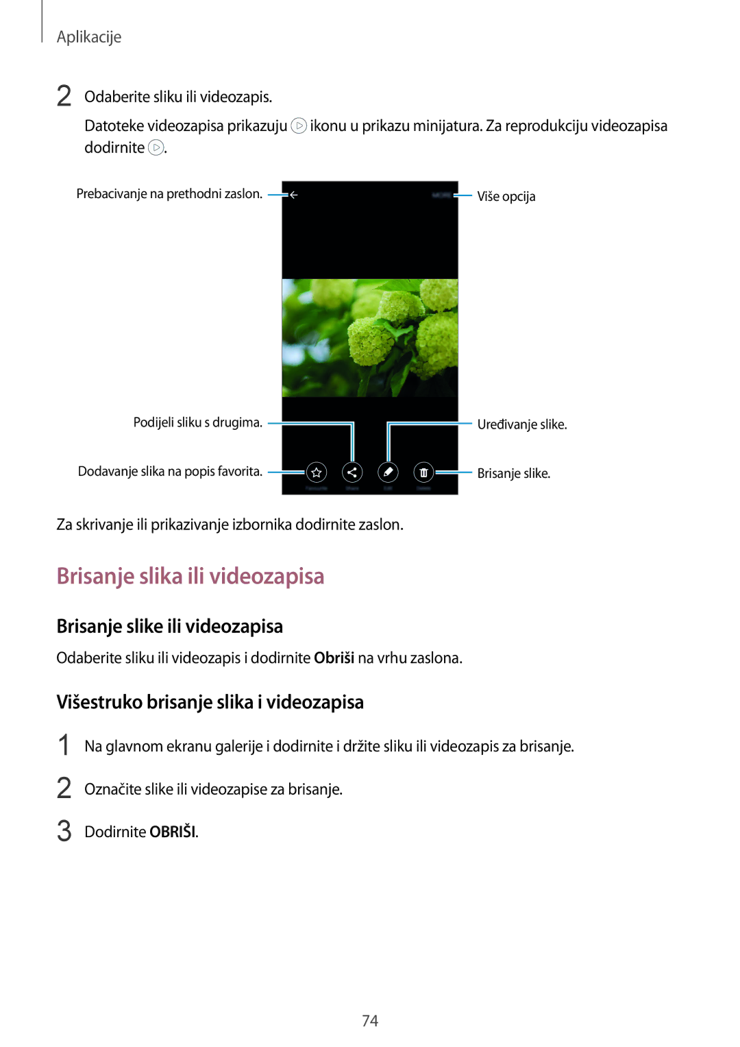 Samsung SM-G920FZWASEE, SM-G920FZKFSEE manual Brisanje slika ili videozapisa, Brisanje slike ili videozapisa 