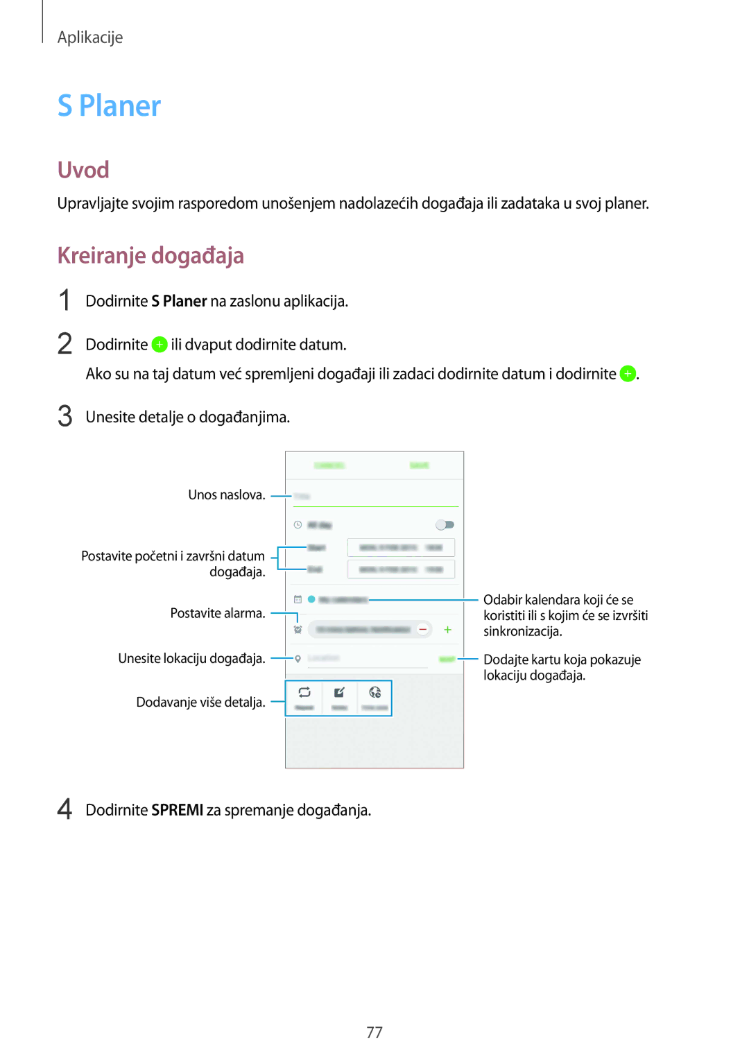 Samsung SM-G920FZKFSEE, SM-G920FZWASEE manual Planer, Kreiranje događaja 