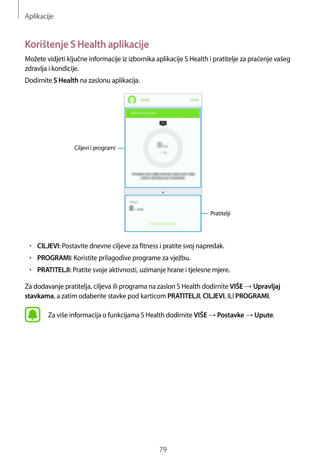 Samsung SM-G920FZKFSEE, SM-G920FZWASEE manual Korištenje S Health aplikacije 