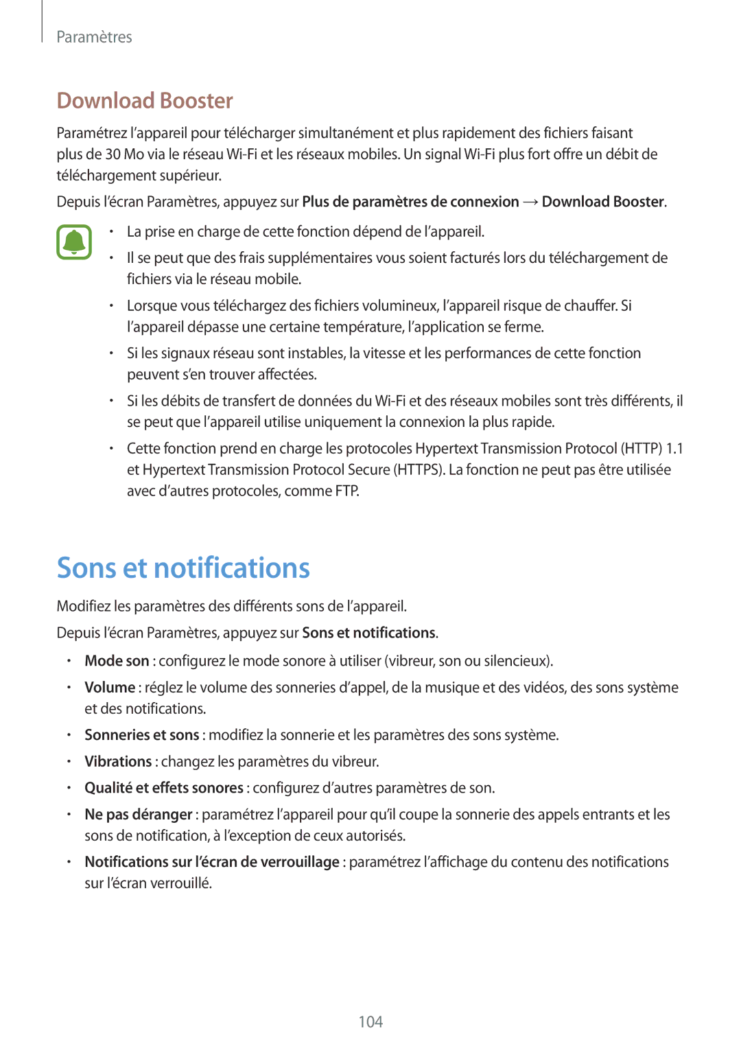 Samsung SM-G920FZWAXEF, SM-G920FZKAXEF, SM-G920FZBAXEF, SM-G920FZDAXEF manual Sons et notifications, Download Booster 