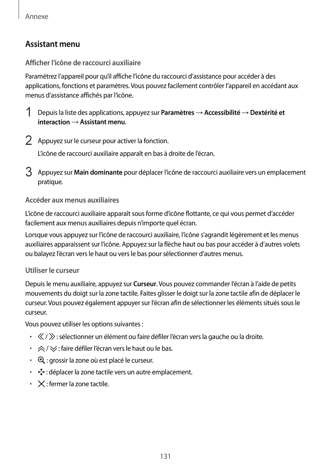 Samsung SM-G920FZDAXEF, SM-G920FZWAXEF, SM-G920FZKAXEF manual Assistant menu, Afficher l’icône de raccourci auxiliaire 