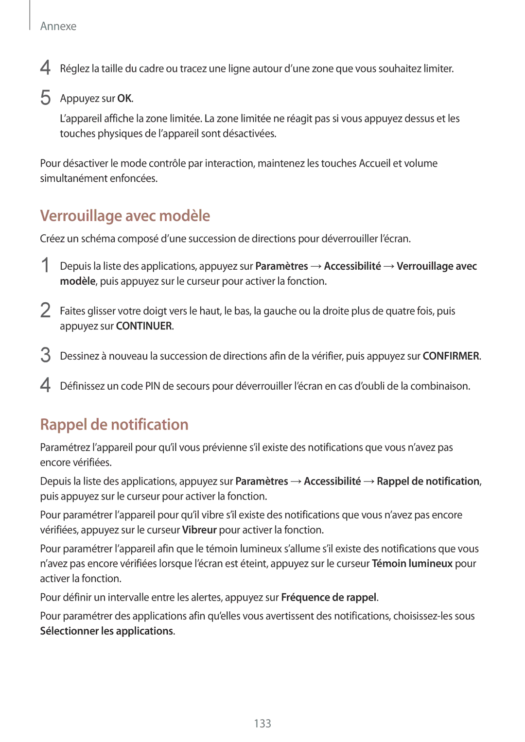 Samsung SM-G920FZKAXEF, SM-G920FZWAXEF, SM-G920FZBAXEF, SM-G920FZDAXEF manual Verrouillage avec modèle, Rappel de notification 