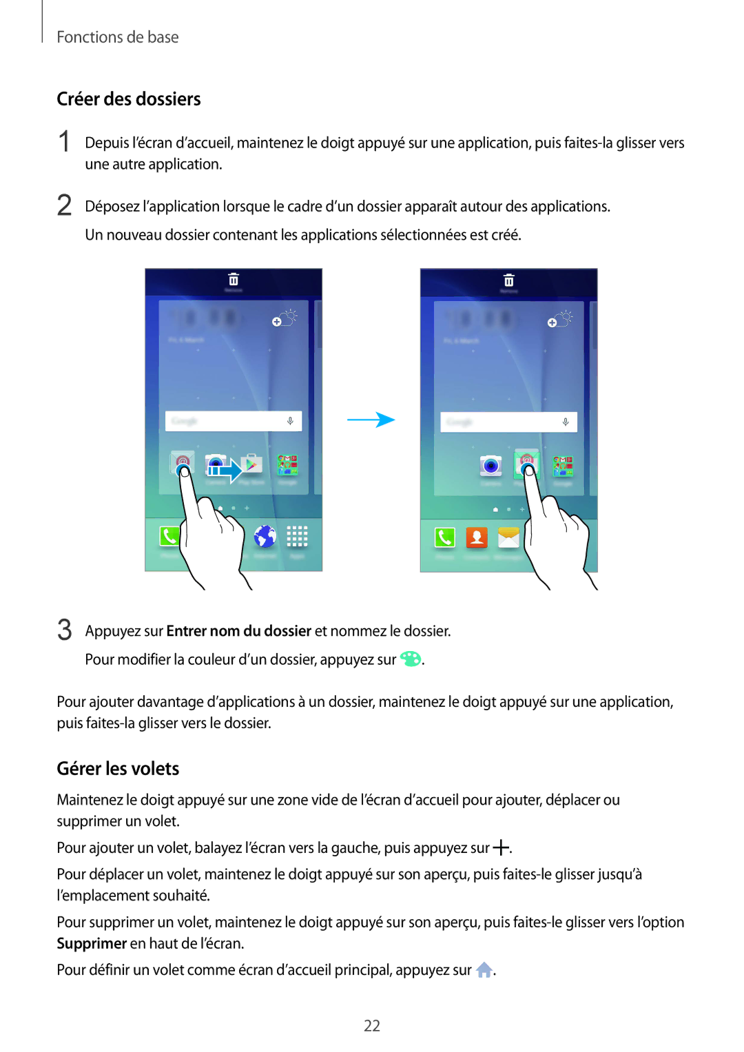Samsung SM-G920FZBAXEF, SM-G920FZWAXEF, SM-G920FZKAXEF, SM-G920FZDAXEF manual Créer des dossiers, Gérer les volets 