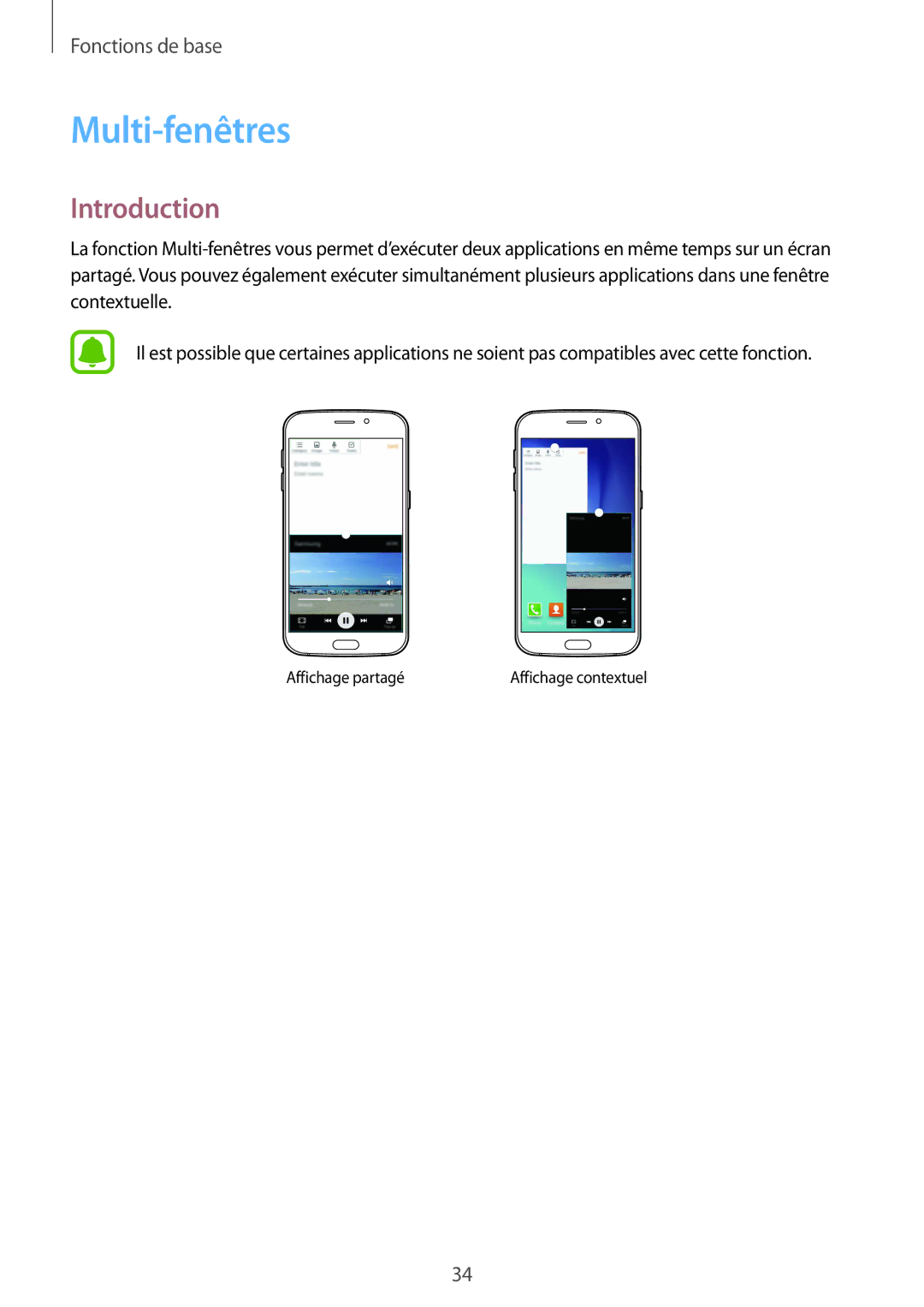 Samsung SM-G920FZBAXEF, SM-G920FZWAXEF, SM-G920FZKAXEF, SM-G920FZDAXEF manual Multi-fenêtres, Introduction 