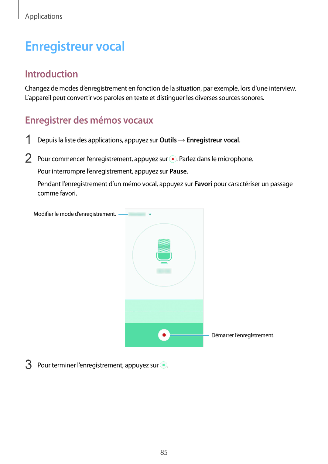 Samsung SM-G920FZKAXEF, SM-G920FZWAXEF, SM-G920FZBAXEF, SM-G920FZDAXEF manual Enregistreur vocal, Enregistrer des mémos vocaux 