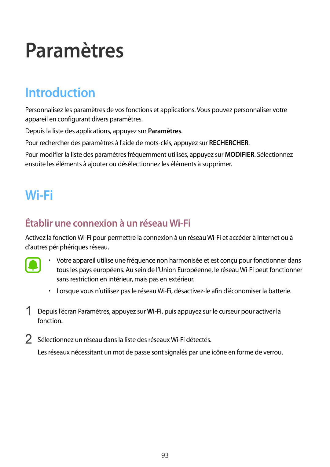 Samsung SM-G920FZKAXEF, SM-G920FZWAXEF, SM-G920FZBAXEF manual Introduction, Établir une connexion à un réseau Wi-Fi 