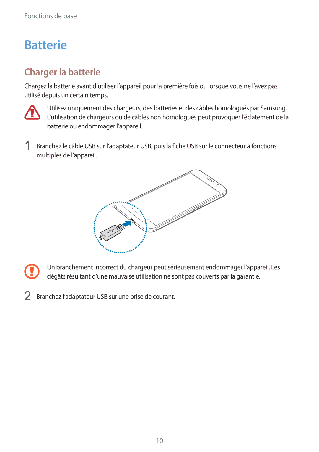 Samsung SM-G920FZBAXEF, SM-G920FZWAXEF, SM-G920FZKAXEF, SM-G920FZDAXEF manual Batterie, Charger la batterie 