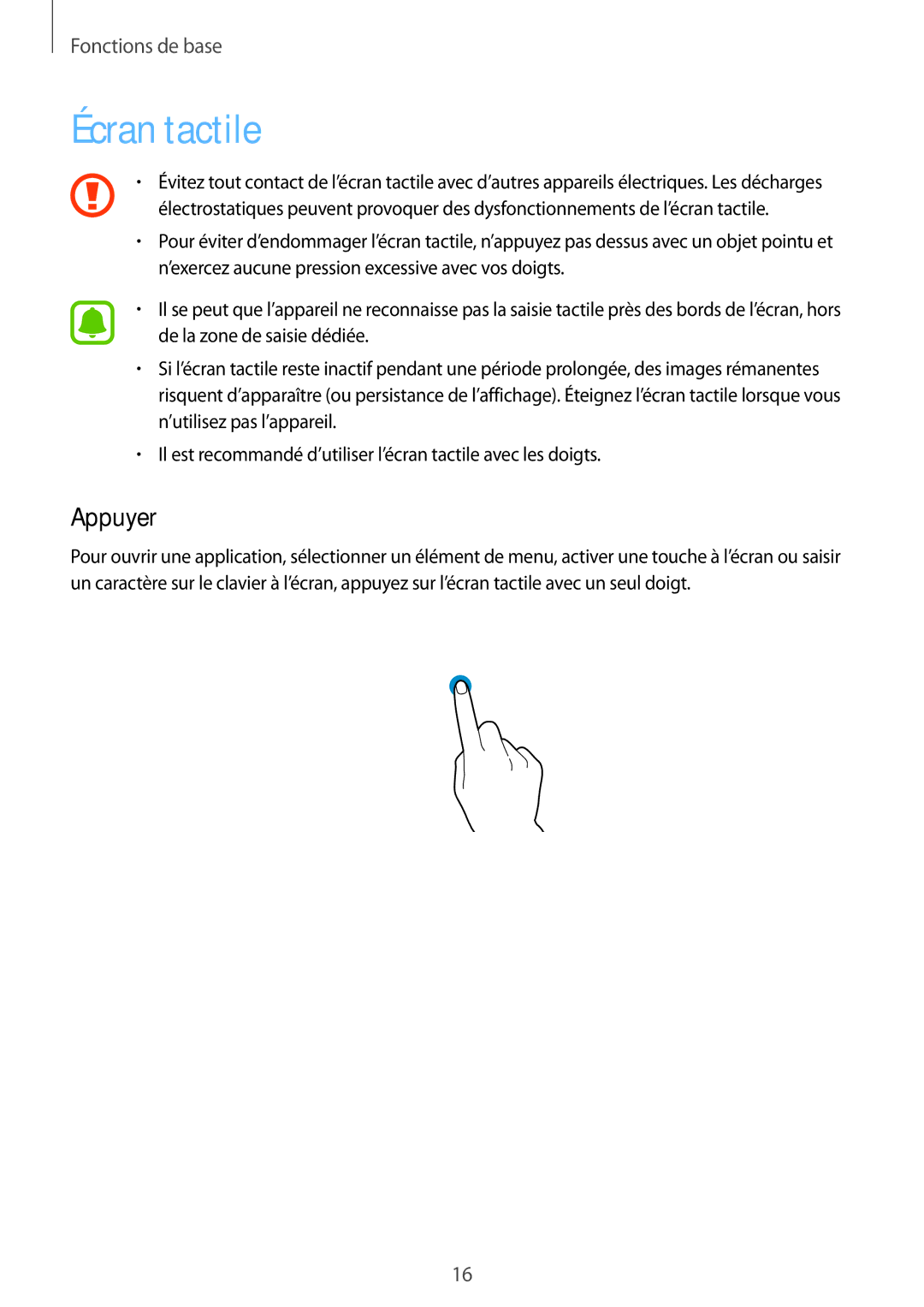 Samsung SM-G920FZWAXEF, SM-G920FZKAXEF, SM-G920FZBAXEF, SM-G920FZDAXEF manual Écran tactile, Appuyer 