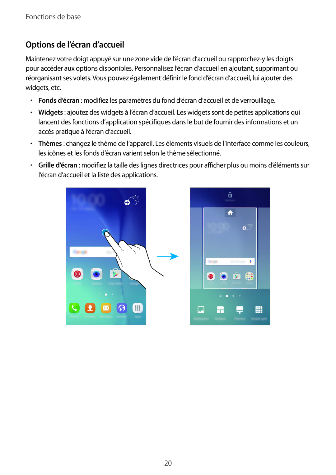 Samsung SM-G920FZWAXEF, SM-G920FZKAXEF, SM-G920FZBAXEF, SM-G920FZDAXEF manual Options de l’écran d’accueil 