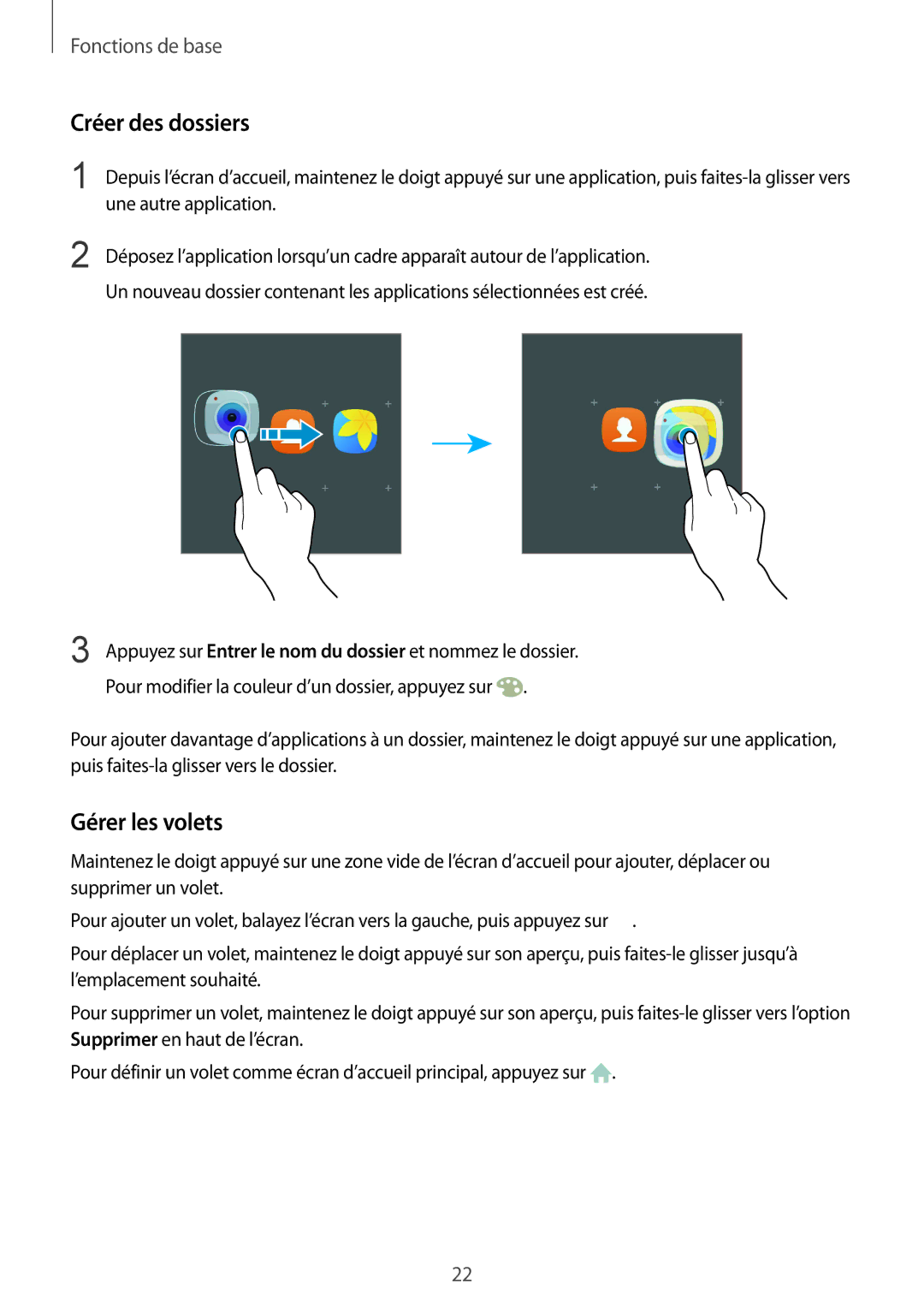 Samsung SM-G920FZBAXEF, SM-G920FZWAXEF, SM-G920FZKAXEF, SM-G920FZDAXEF manual Créer des dossiers, Gérer les volets 