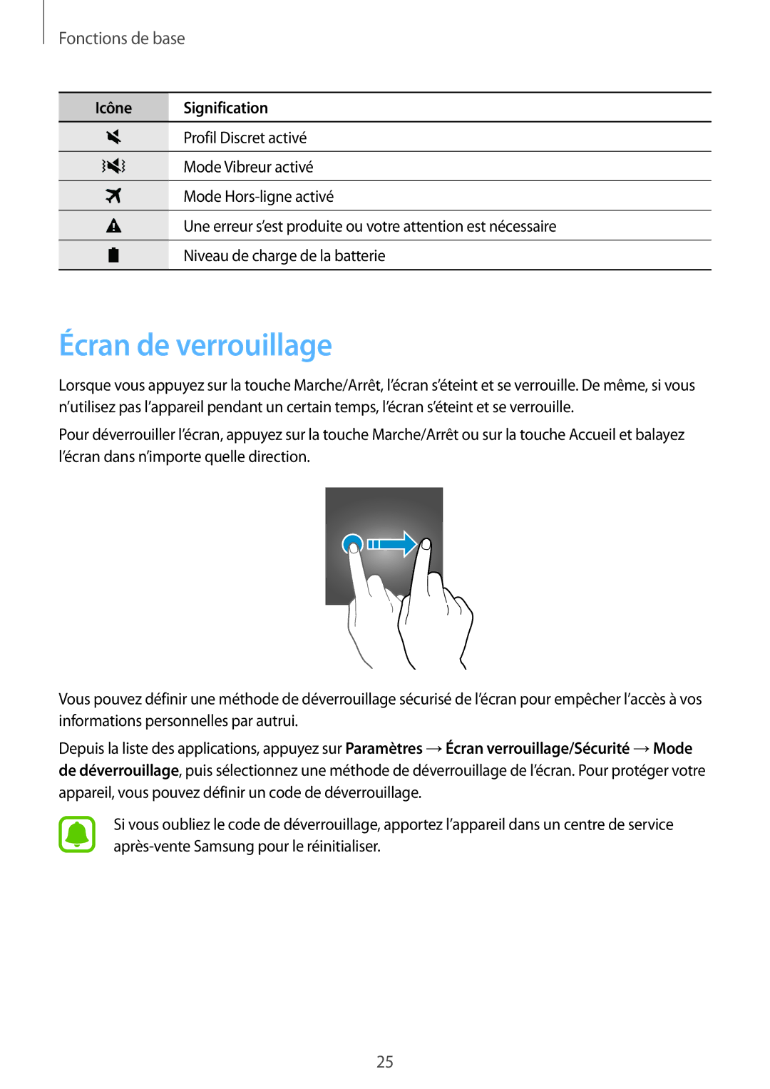 Samsung SM-G920FZKAXEF, SM-G920FZWAXEF, SM-G920FZBAXEF, SM-G920FZDAXEF manual Écran de verrouillage 