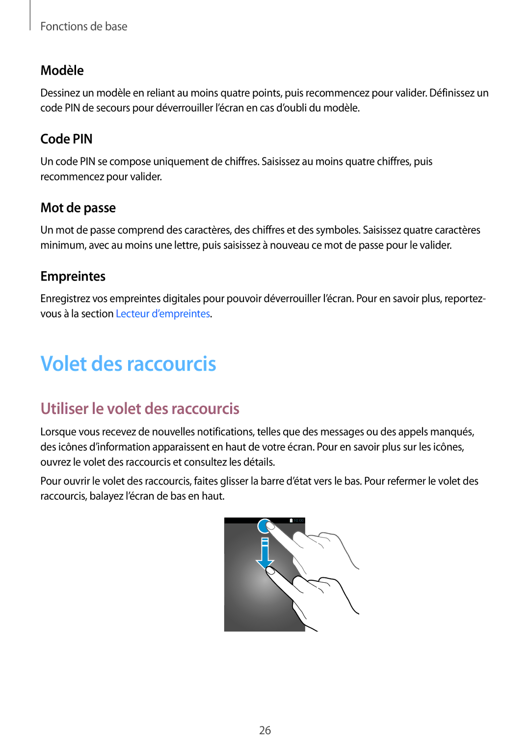 Samsung SM-G920FZBAXEF, SM-G920FZWAXEF, SM-G920FZKAXEF manual Volet des raccourcis, Utiliser le volet des raccourcis 