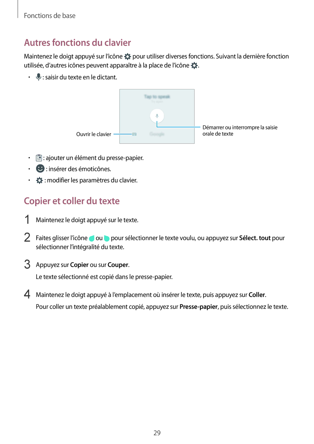 Samsung SM-G920FZKAXEF, SM-G920FZWAXEF, SM-G920FZBAXEF manual Autres fonctions du clavier, Copier et coller du texte 