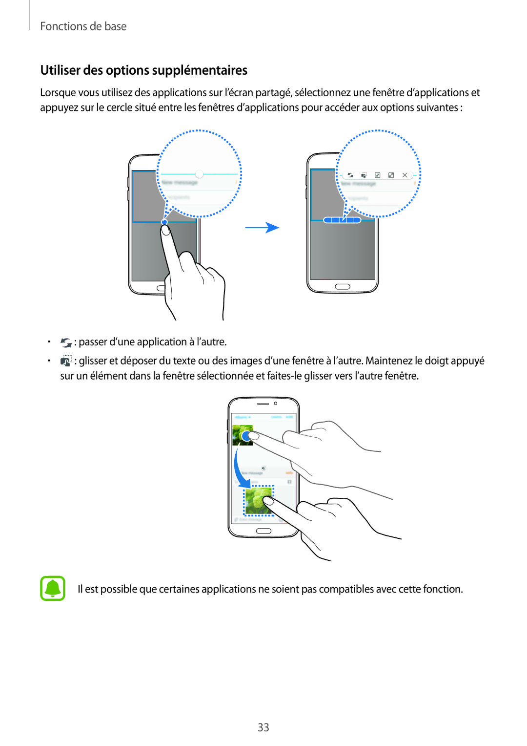 Samsung SM-G920FZKAXEF, SM-G920FZWAXEF manual Utiliser des options supplémentaires, Passer d’une application à l’autre 