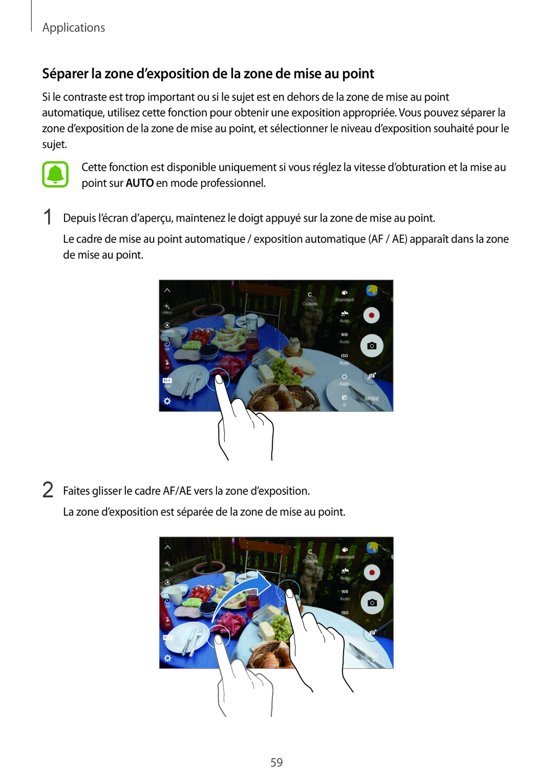 Samsung SM-G920FZDAXEF, SM-G920FZWAXEF, SM-G920FZKAXEF manual Séparer la zone d’exposition de la zone de mise au point 