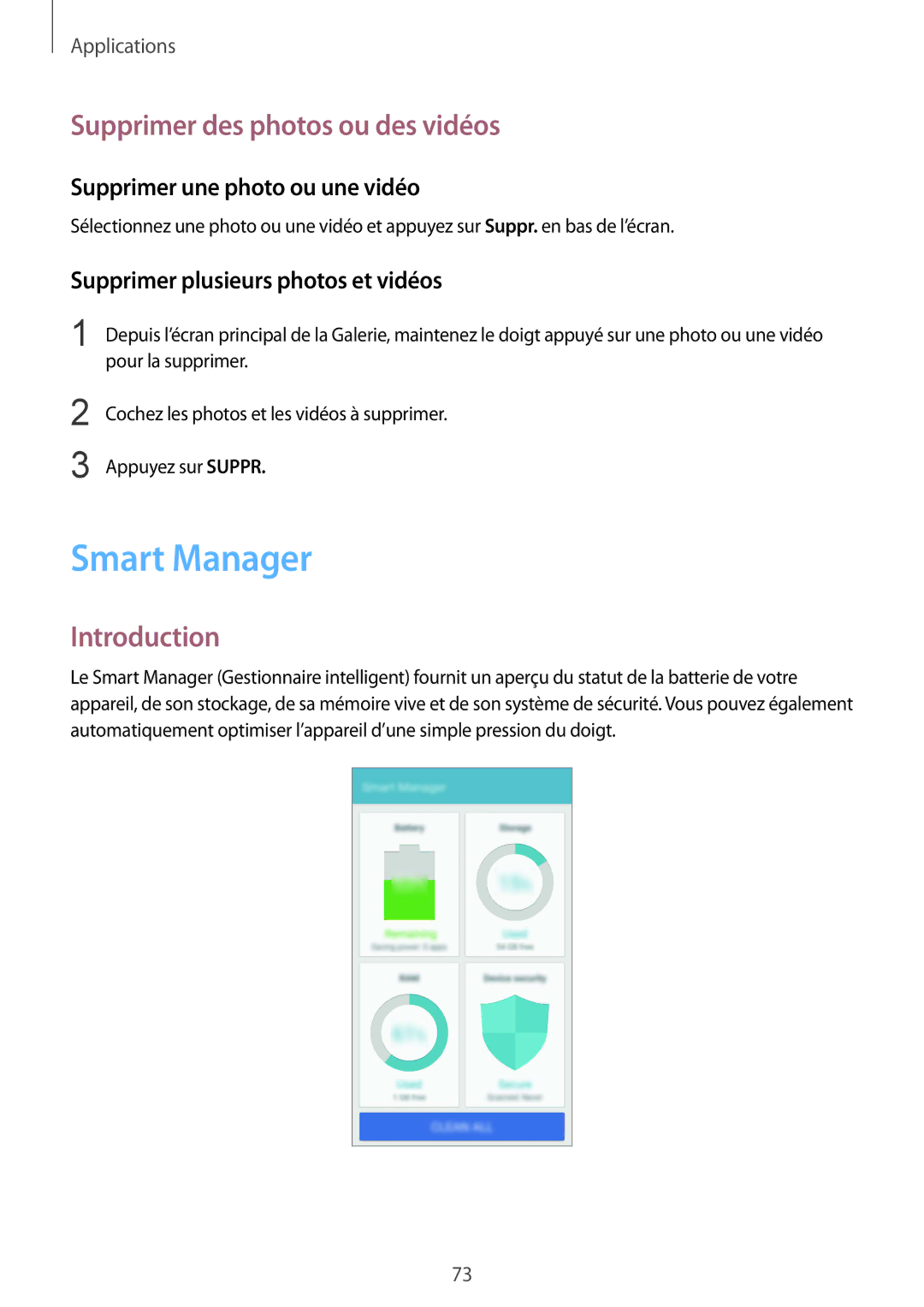 Samsung SM-G920FZKAXEF, SM-G920FZWAXEF Smart Manager, Supprimer des photos ou des vidéos, Supprimer une photo ou une vidéo 