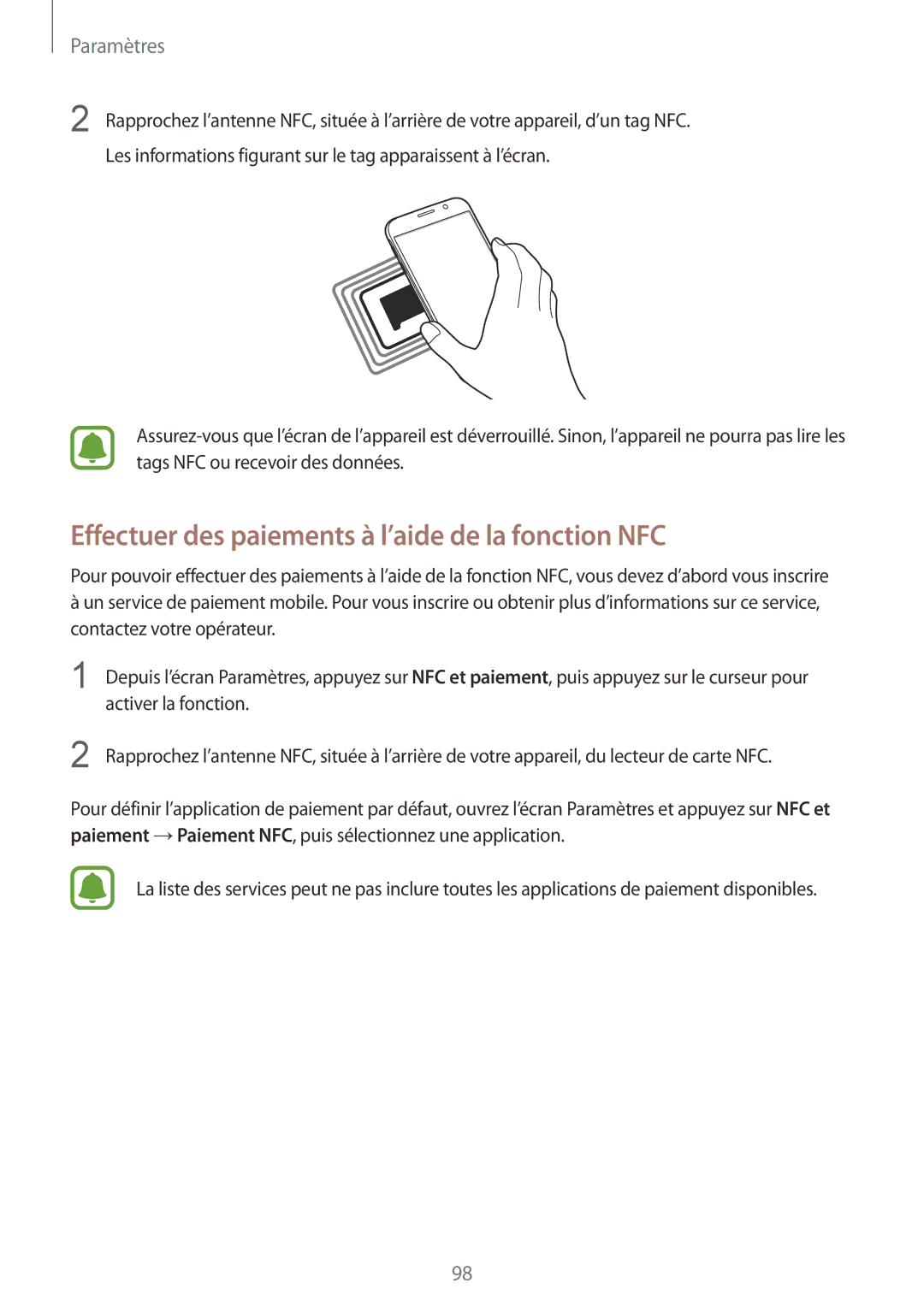 Samsung SM-G920FZBAXEF, SM-G920FZWAXEF, SM-G920FZKAXEF, SM-G920FZDAXEF Effectuer des paiements à l’aide de la fonction NFC 