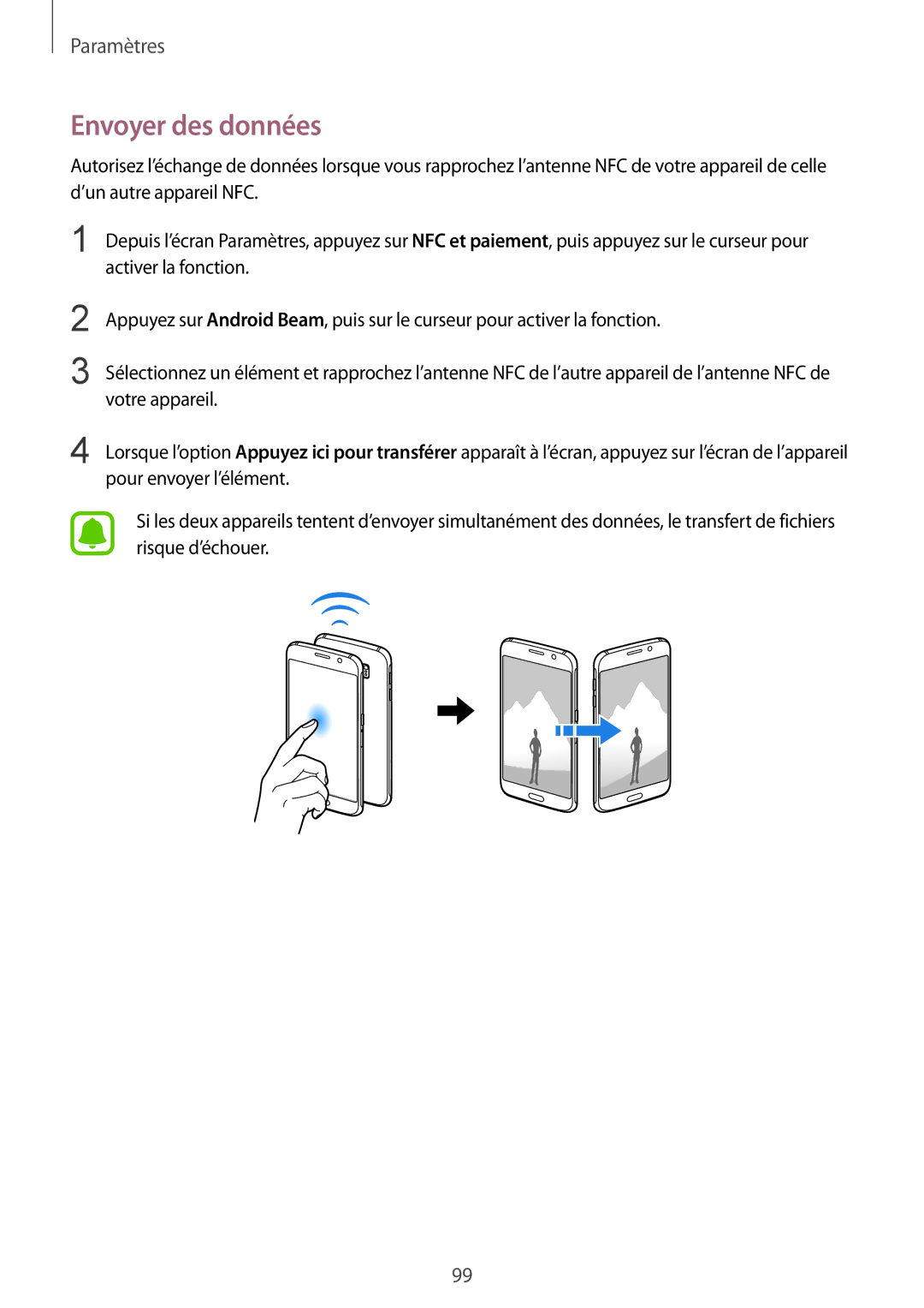 Samsung SM-G920FZDAXEF, SM-G920FZWAXEF, SM-G920FZKAXEF, SM-G920FZBAXEF manual Envoyer des données 